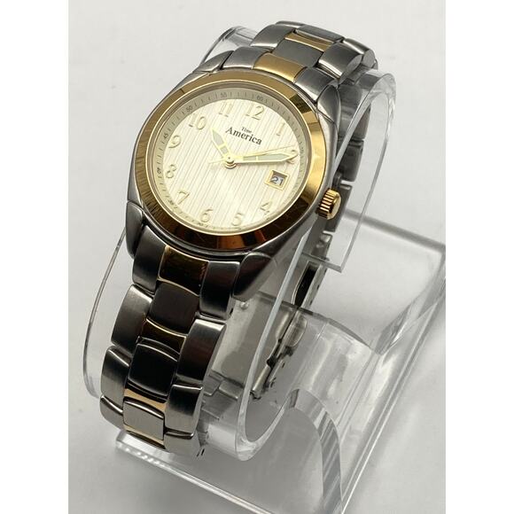 Time America Womens Mens Watch 28mm New Battery Wrist Size 6 Gold Silver Tones - Picture 6 of 11